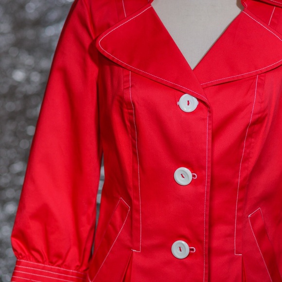 Red tailored fit feminine 3/4 sleeve jacket stitching & wide lapel Abbie Mags S - Picture 7 of 8